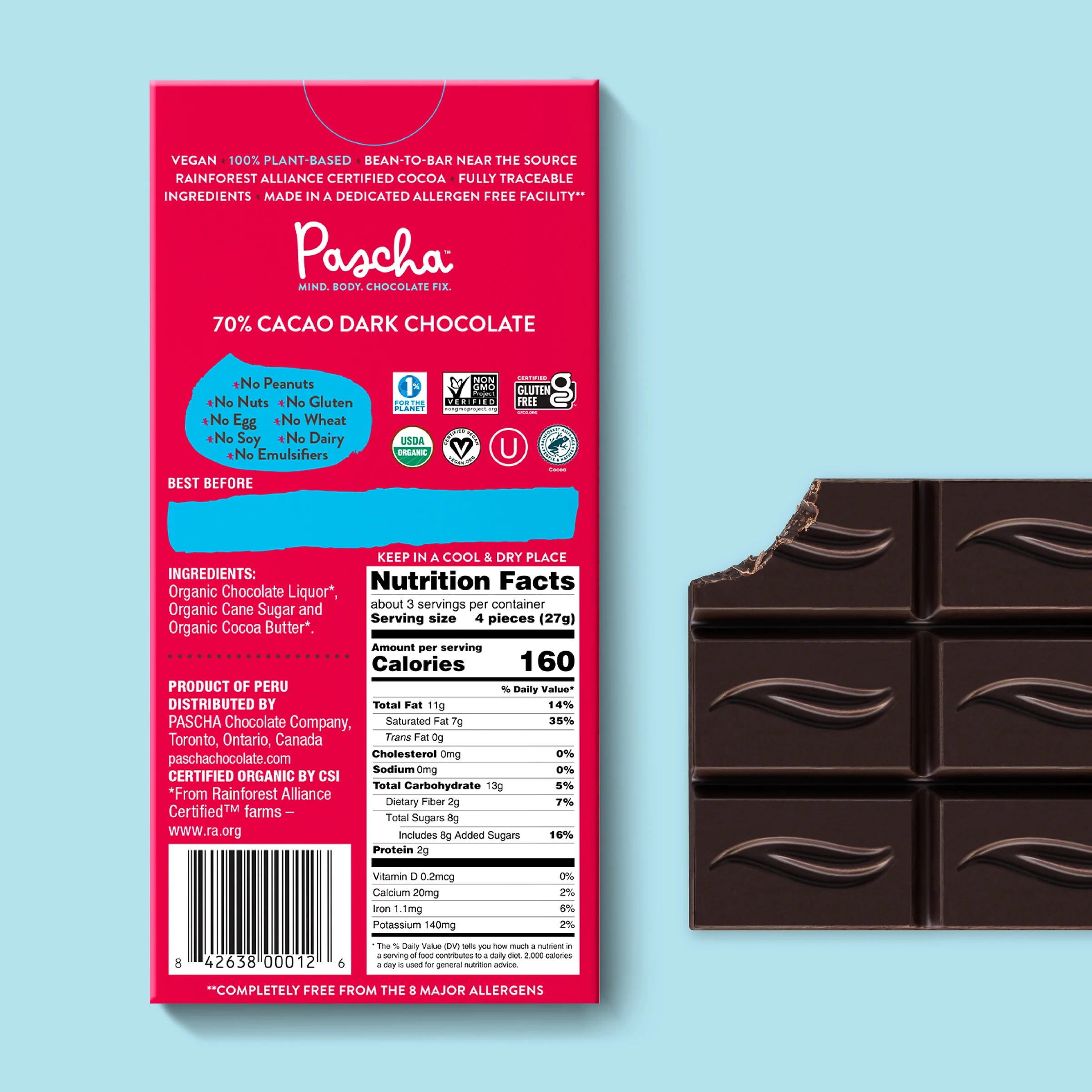 70% Cacao Organic Vegan Dark Chocolate Bar (10 Bar Pack) - Image 3