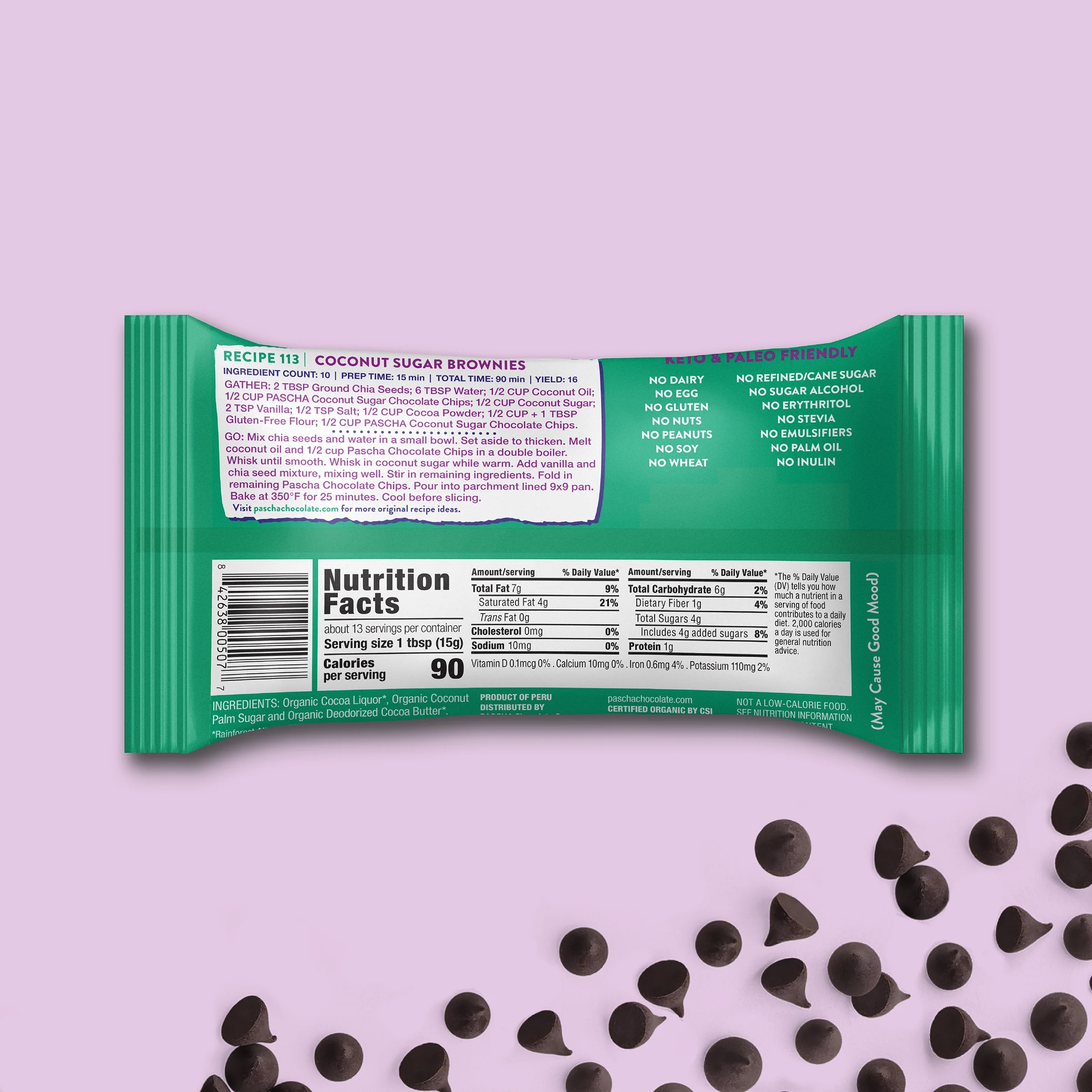 NEW! 70% Cacao Organic Bitter-Sweet Dark Chocolate Chips with Coconut Sugar (8 Bags) - Image 3