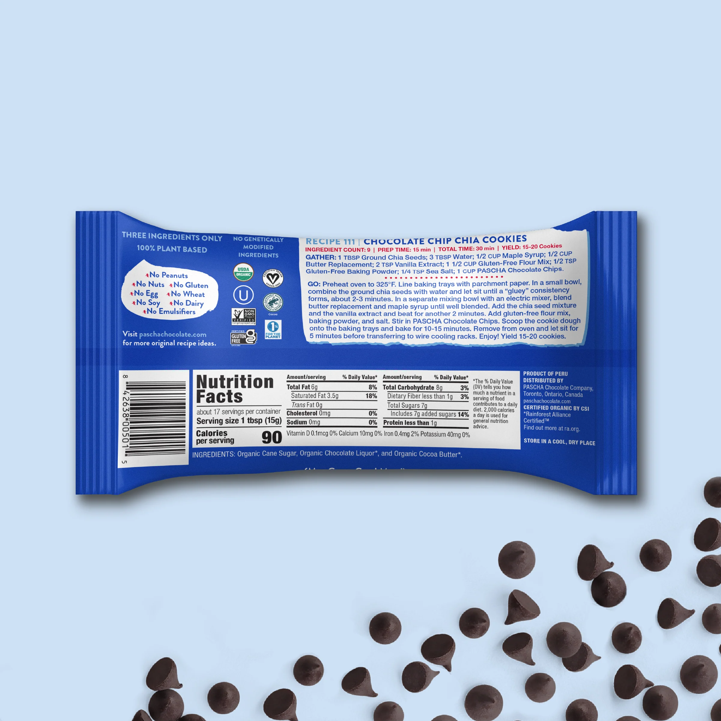 55% Cacao Organic Vegan Semi-Sweet Dark Chocolate Chips (6 Bags) - Image 3